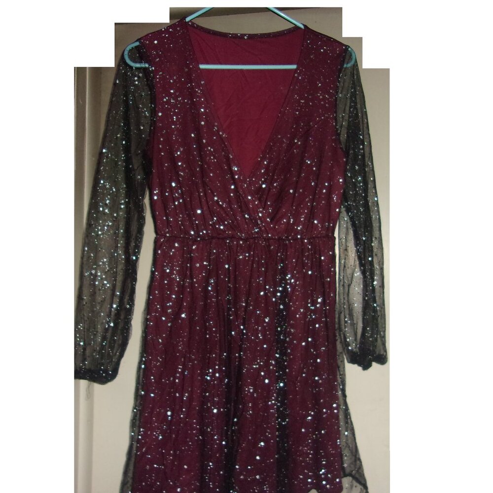 Attractive Medium Womens Dress Black Sheer Sleeves And Sparkles Throughout NICE